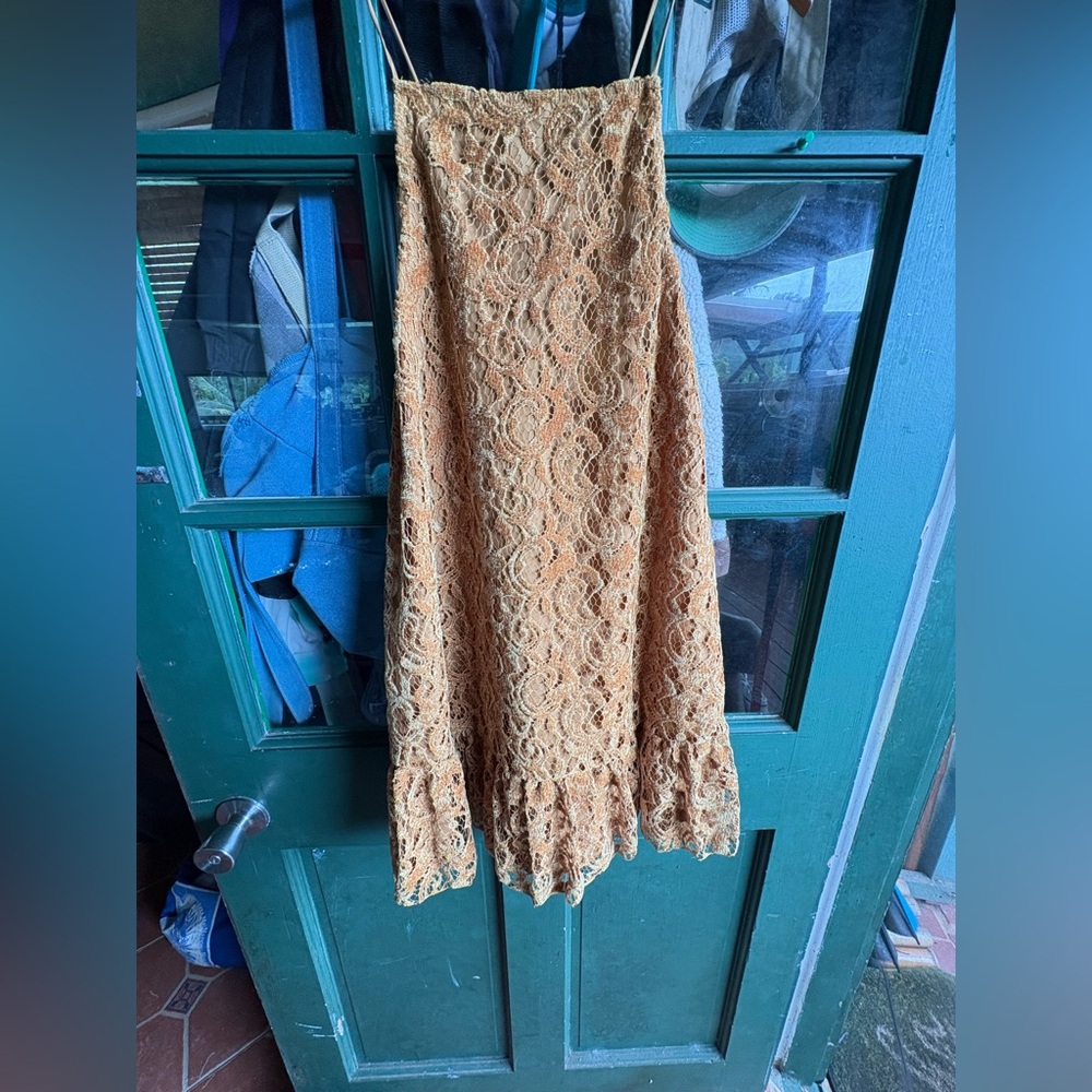Free People Lace Mini Dress in Tan